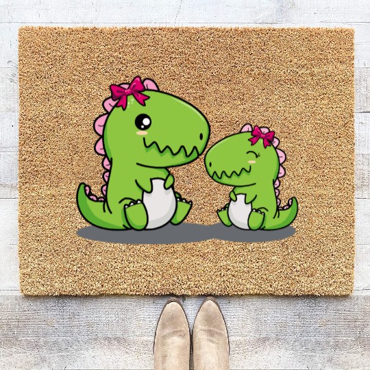 Big sister dino t-rex dinosaur sibling baby girls Coir Doormats