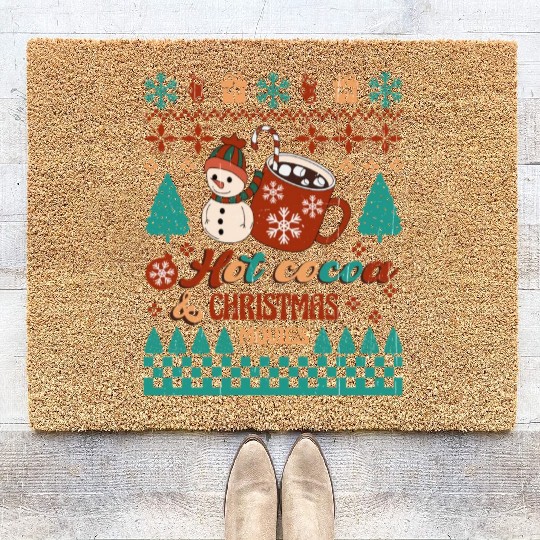 Funny Christmas Hot cocoa christmas movies Coir Doormats