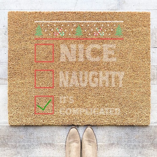 Nice Naughty It's Complicated Christmas List Santa Coir Doormats