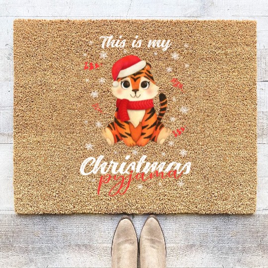 Winter Christmas Pyjama Tiger Coir Doormats