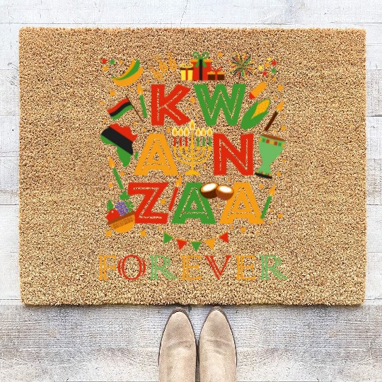 Happy Kwanzaa Forever Christmas Blessing Kinara Coir Doormats