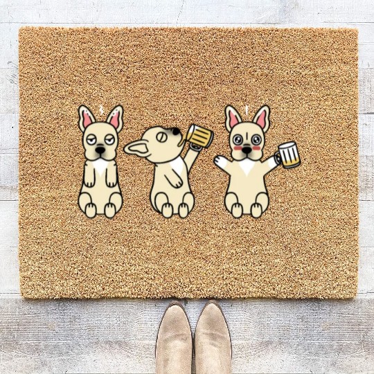 Cream French Bulldog Beer Lover Coir Doormats
