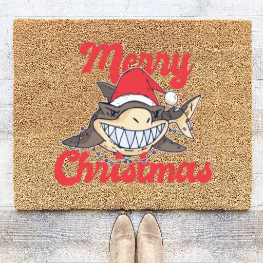 Cute Shark Cheeky In The Ocean For Christmas X-mas Coir Doormats