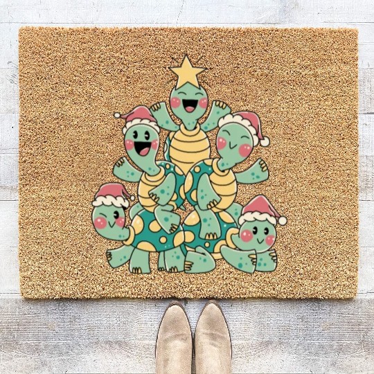 Funny Turtles Christmas Tree Christmas Coir Doormats