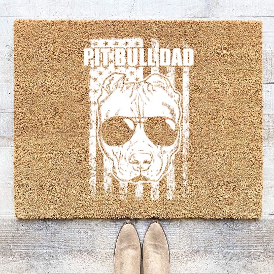 Pit Bull Dad Dog with cool Glasses Pet Coir Doormats