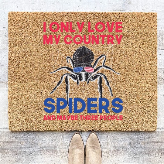 I love america and spiders and maybe three people Coir Doormats