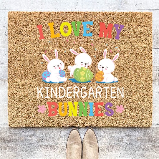 I Love My Kindergarten Bunnies easter Coir Doormats