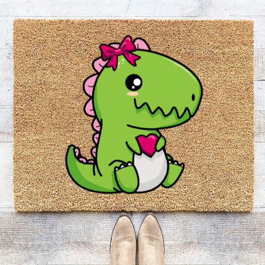 Big sister cute dino siblings boy girl heart love Coir Doormats