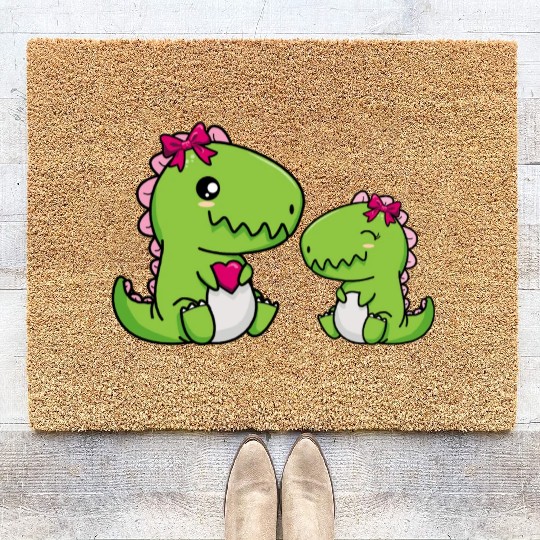 Big sister brother dino siblings boy girl heart Coir Doormats