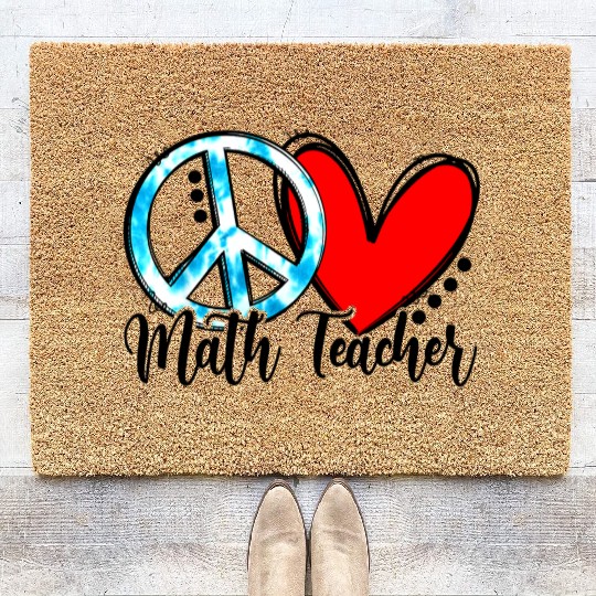Peace Love Math Teacher Funny Back To School Coir Doormats
