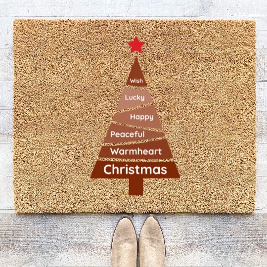 Minimalist Brick Red Christmas Pine Coir Doormats