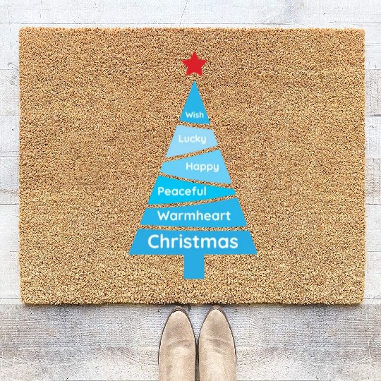Minimalist Light Blue Christmas Pine Coir Doormats