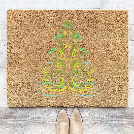 Green Ornaments Christmas Tree For Christmas Coir Doormats