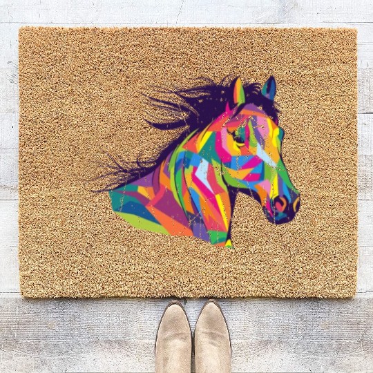 Colorful pop art horse portrait - pony Coir Doormats