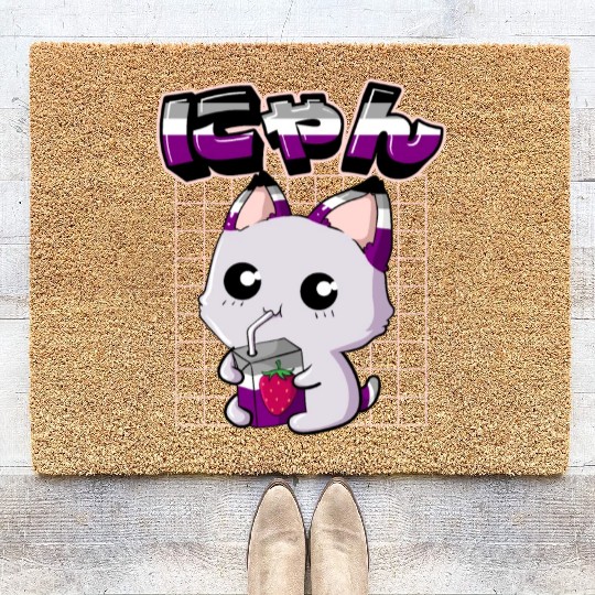 Asexual Pride Kawaii Cat Strawberry Milk Asexual F Coir Doormats