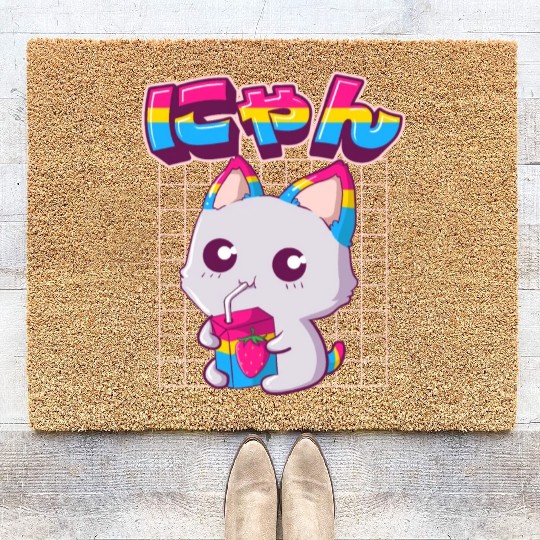 Pansexual Pride Kawaii Cat Strawberry Milk Pansexu Coir Doormats