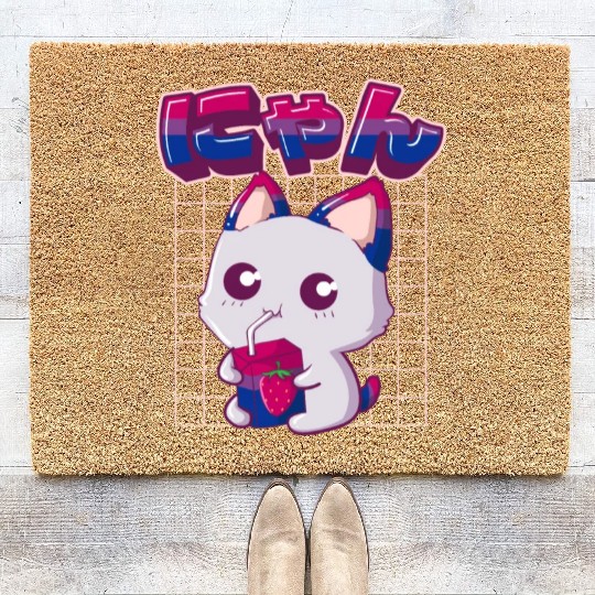 Bisexual Pride Bi Kawaii Cat Strawberry Milk Bisex Coir Doormats