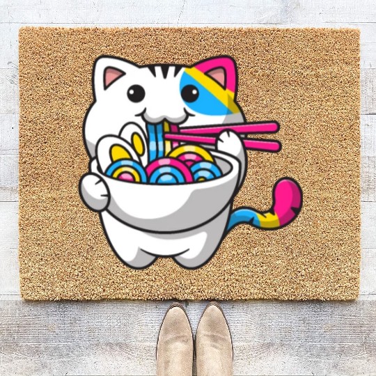 Pansexual Pride Kawaii Cat Ramen Noodles Pansexual Coir Doormats