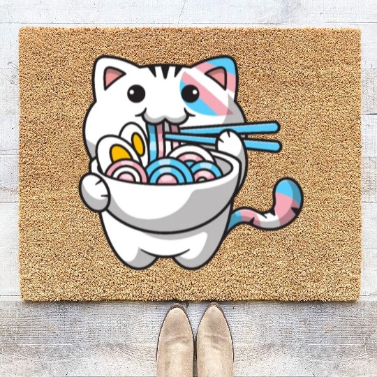 Transgender Pride Kawaii Cat Ramen Noodles Trans F Coir Doormats
