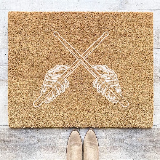 Drummer Drum Sticks Rock & Roll Skeleton Horns Per Coir Doormats