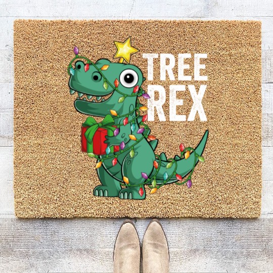 Kids Christmas Dinosaur Tree Rex Pajamas Toddler Coir Doormats
