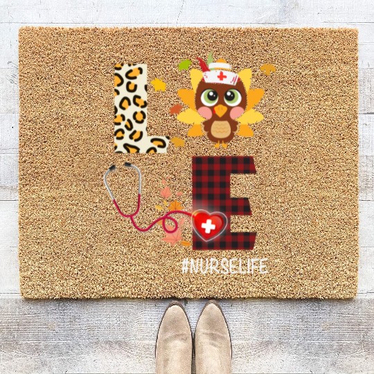 Love Turkey Stethoscope Nurse Life Thanksgiving Coir Doormats