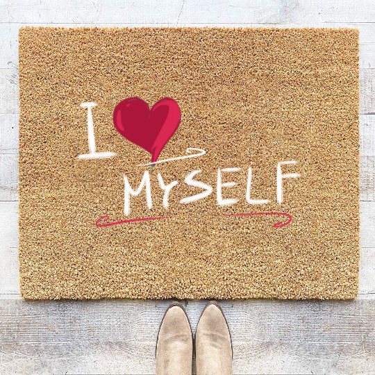 i love me heart text saying Coir Doormats