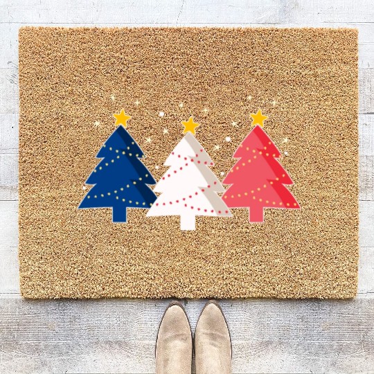 Christmas Tree French Flag France Coir Doormats