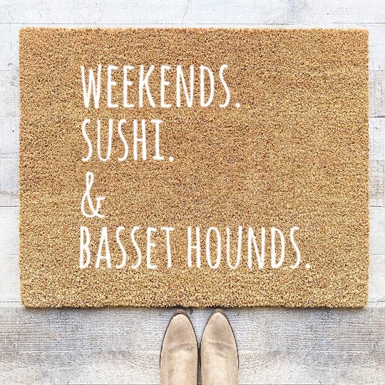 Weekends Sushi And Basset Hounds Coir Doormats