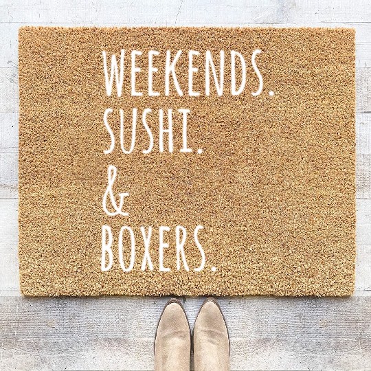 Weekends Sushi And Boxer Dogs Coir Doormats