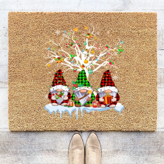 Gnomes Merry Christmas Light Family Gnome Xmas Coir Doormats