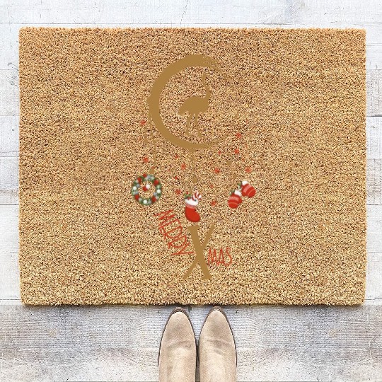 Winter dreamcatcher Christmas Flamingo Coir Doormats
