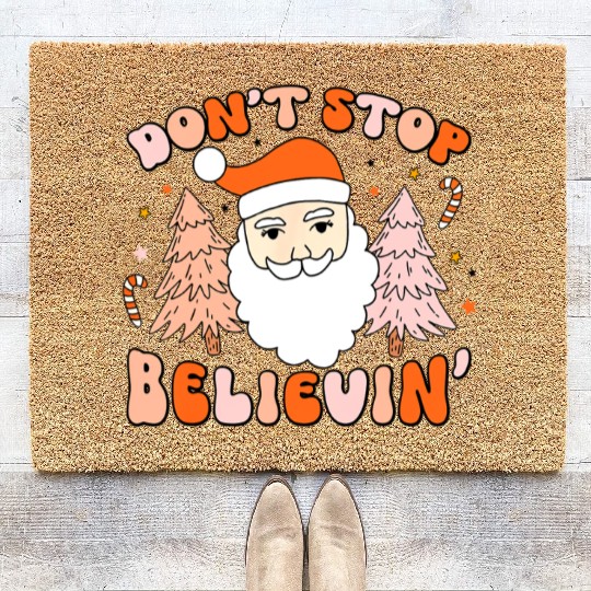 Retro Groovy Don't Stop Believin' Christmas Cute Coir Doormats