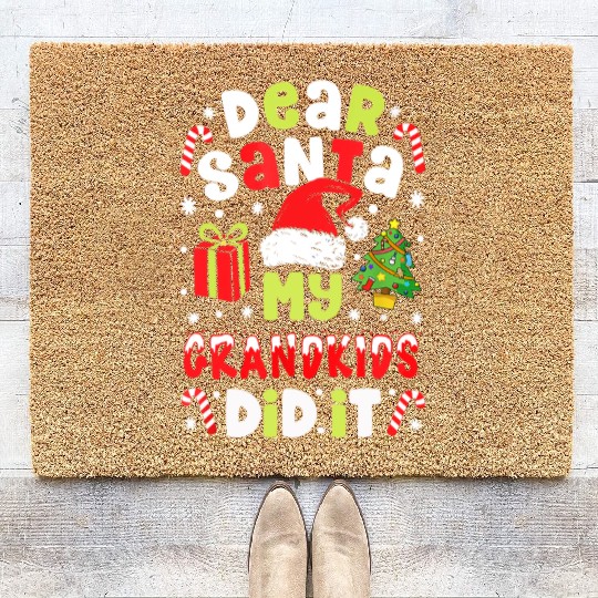 Dear Santa My Grandkids Did It Candy Canes Funny Coir Doormats