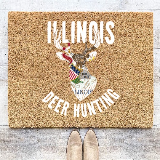 Illinois Deer Hunting Buck Stag Hunter Coir Doormats