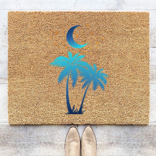 Palm Tree and the Moon Under the Stars, Nature Gif Coir Doormats