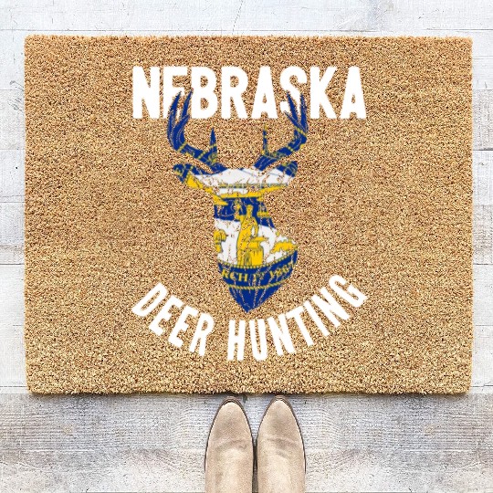 Nebraska Deer Hunting Buck Stag Hunter Coir Doormats