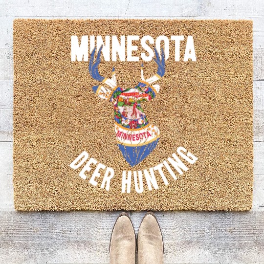 Minnesota Deer Hunting Buck Stag Hunter Coir Doormats