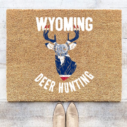 Wyoming Deer Hunting Buck Stag Hunter Coir Doormats
