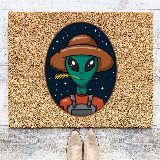Alien Farmer UFO Funny Farming Coir Doormats