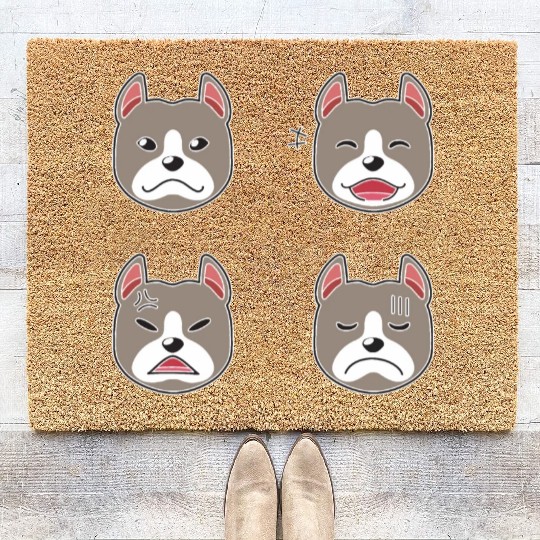 Funny Pitbull Terrier Dog Cartoon Faces Coir Doormats