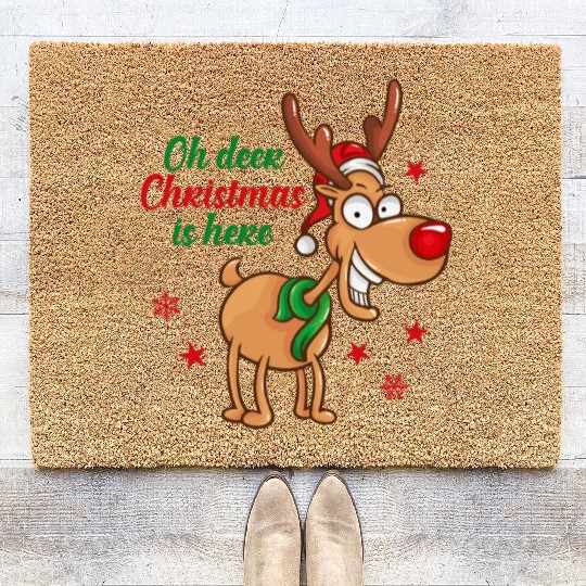Reindeer Rudolph deer Christmas Is Here Coir Doormats