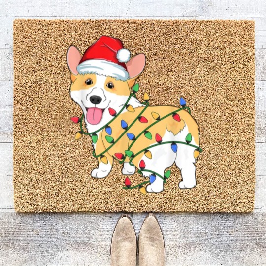 Corgi Christmas Tree Xmas Lights Dog Lover Coir Doormats