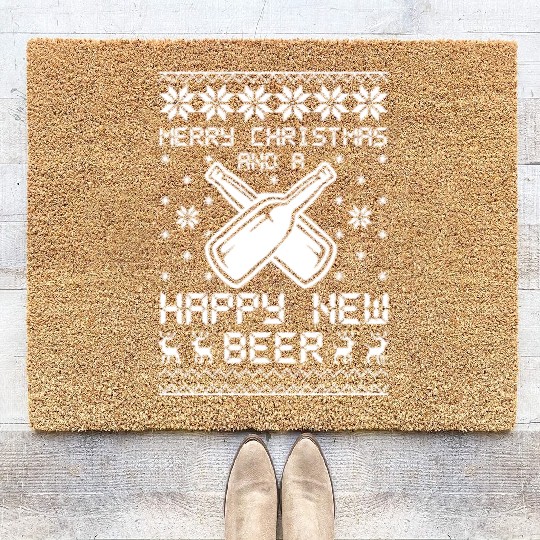 Merry Christmas And Happy New Beer Coir Doormats