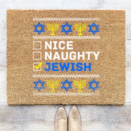 Nice Naughty Jewish Ugly Hanukkah Sweater Chanukah Coir Doormats