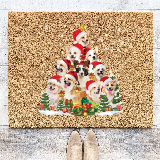Corgi Christmas Tree Santa Hat Dog Lover Coir Doormats