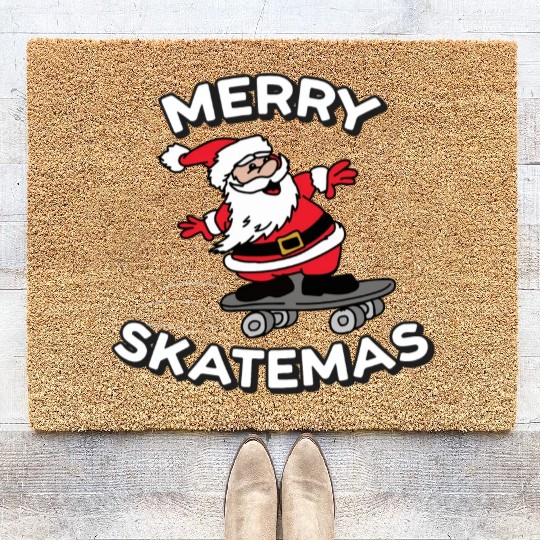 Merry Skatemas | Skateboard Christmas Print Coir Doormats