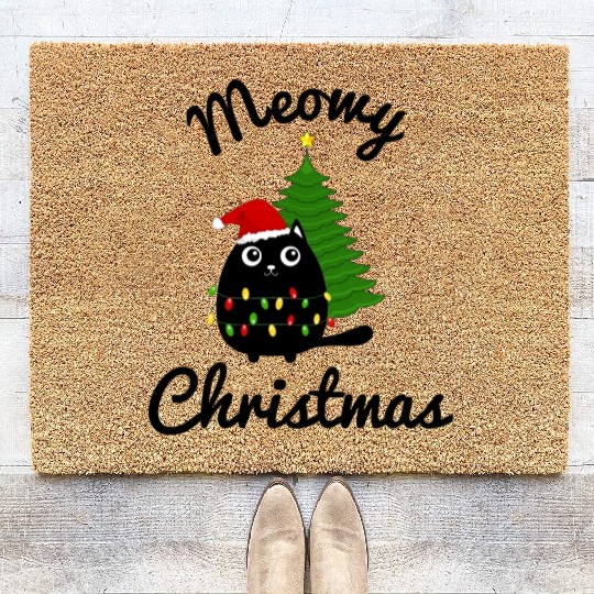 Meowy Christmas | cute Cat Xmas Coir Doormats Tree Winter