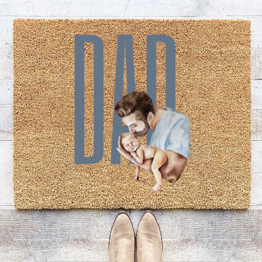 Dad And Newborn Watercolor Design Coir Doormats