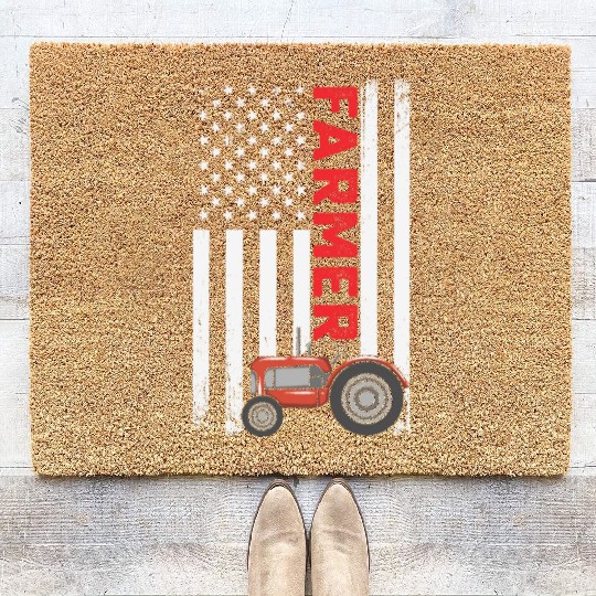 Flag with Tractor Patriotic Farmer Farming Gift Coir Doormats